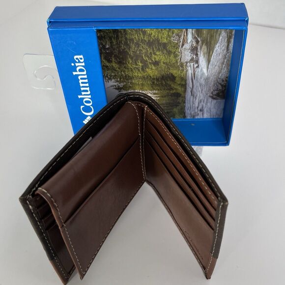 New in box Columbia Bifold Wallet Genuine Coated Leather, Brown 31CP220080 - Picture 2 of 6